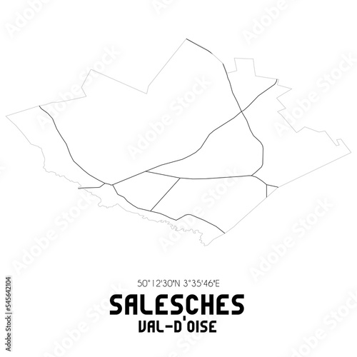 SALESCHES Val-d'Oise. Minimalistic street map with black and white lines.