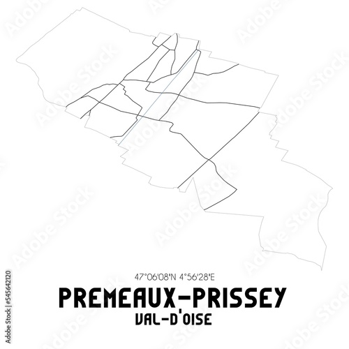 PREMEAUX-PRISSEY Val-d'Oise. Minimalistic street map with black and white lines.