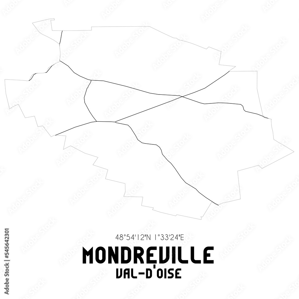 MONDREVILLE Val-d'Oise. Minimalistic street map with black and white lines.