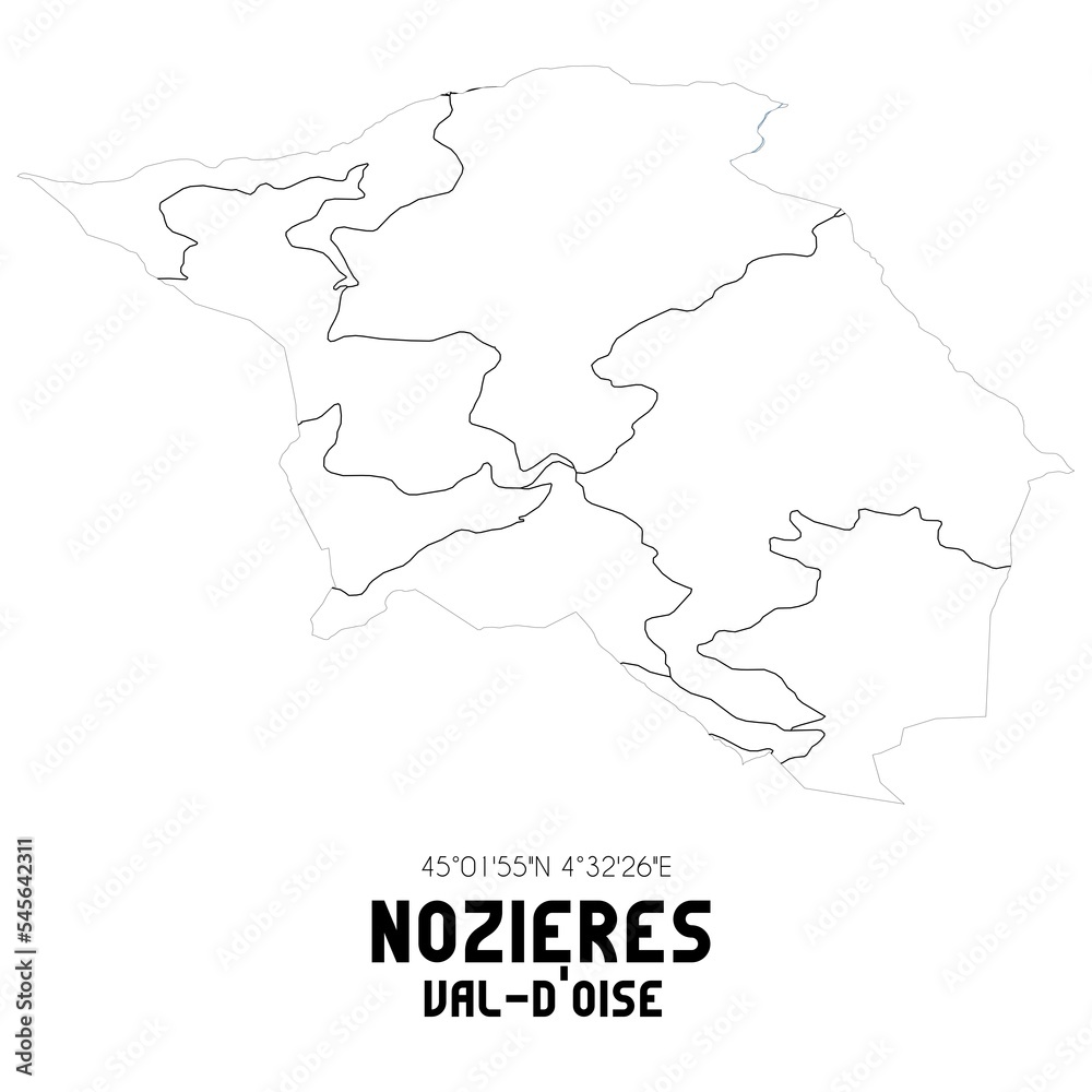 NOZIERES Val-d'Oise. Minimalistic street map with black and white lines.