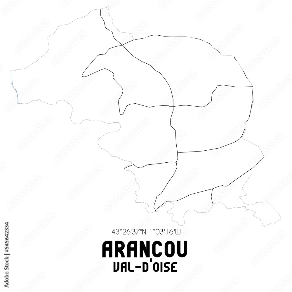 ARANCOU Val-d'Oise. Minimalistic street map with black and white lines.