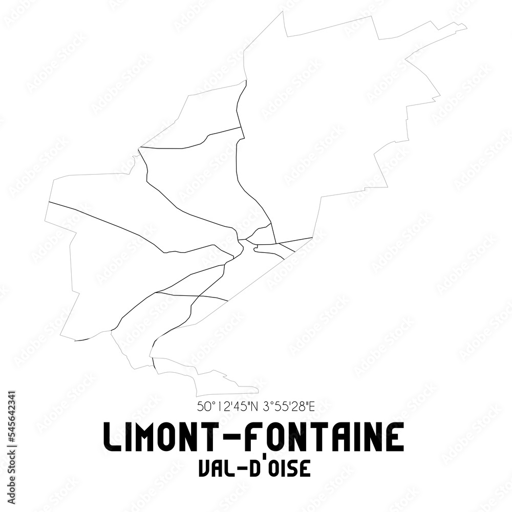 LIMONT-FONTAINE Val-d'Oise. Minimalistic street map with black and white lines.