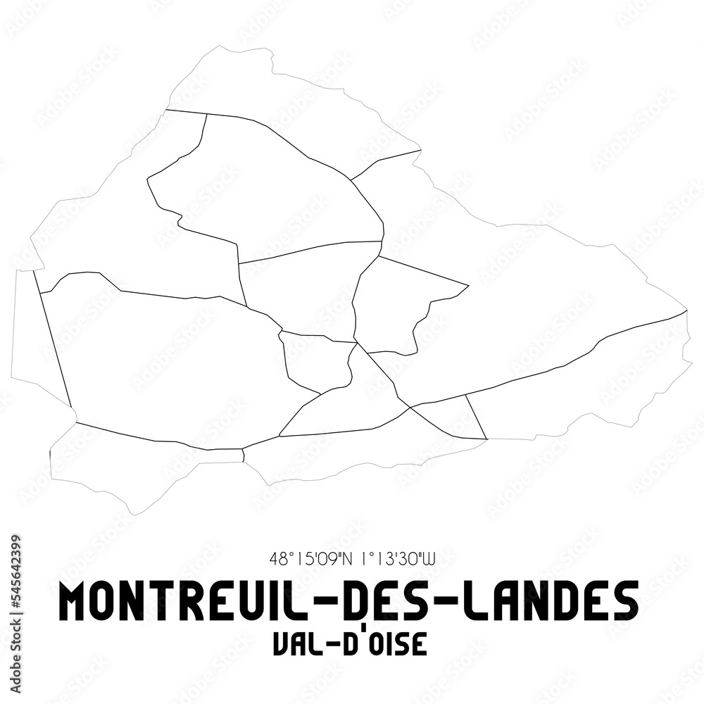 MONTREUIL-DES-LANDES Val-d'Oise. Minimalistic street map with black and white lines. MONTREUIL-DES-LANDES Val-d'Oise. Minimalistic street map with black and white lines.