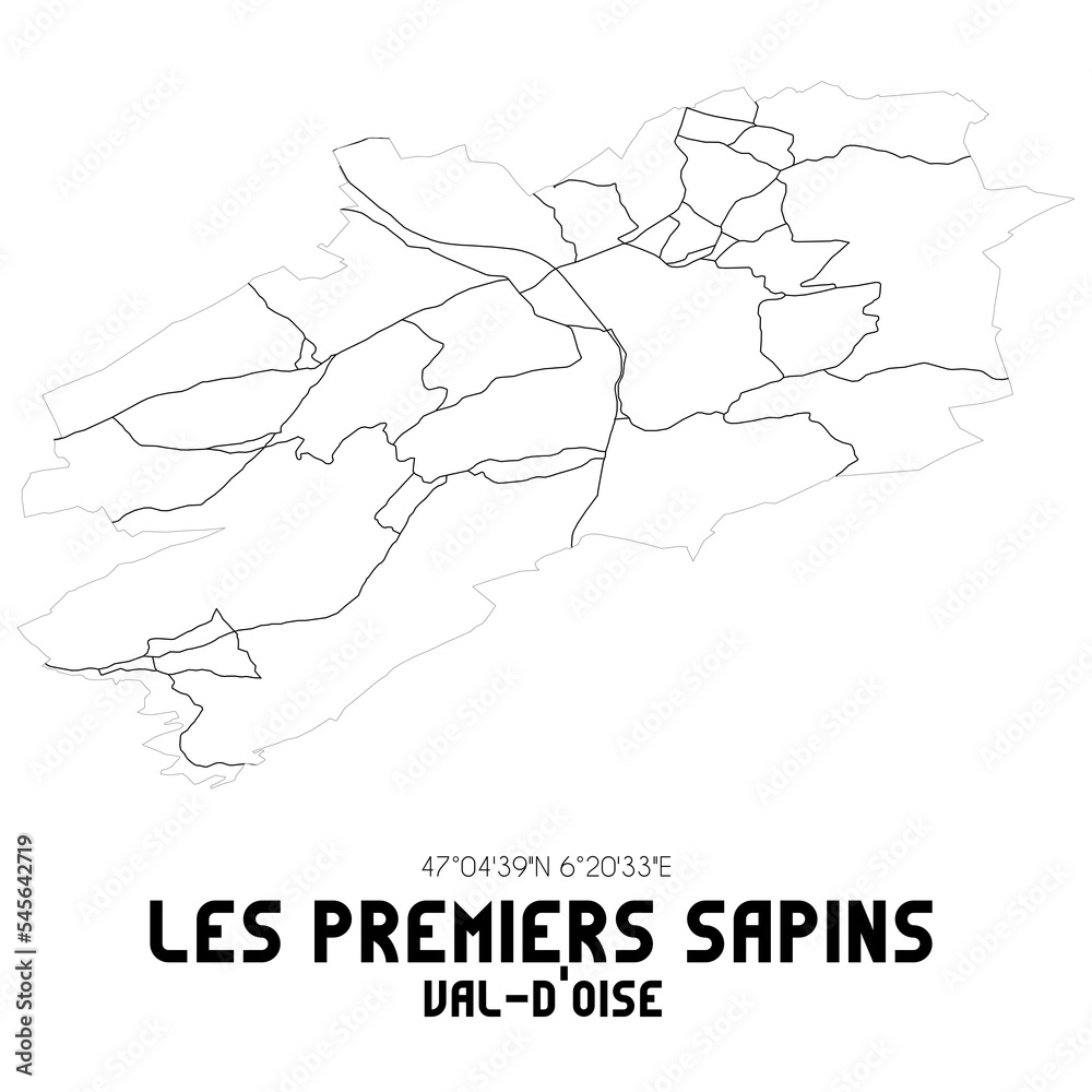 LES PREMIERS SAPINS Val-d'Oise. Minimalistic street map with black and white lines.
