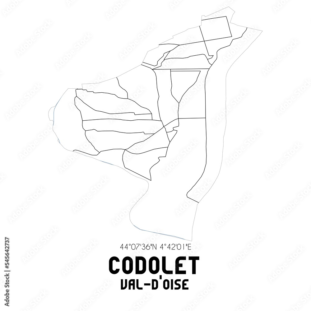 CODOLET Val-d'Oise. Minimalistic street map with black and white lines.