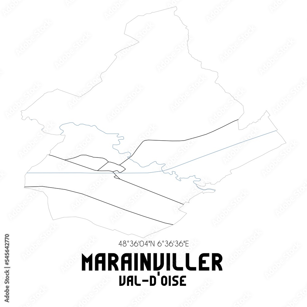 MARAINVILLER Val-d'Oise. Minimalistic street map with black and white lines.
