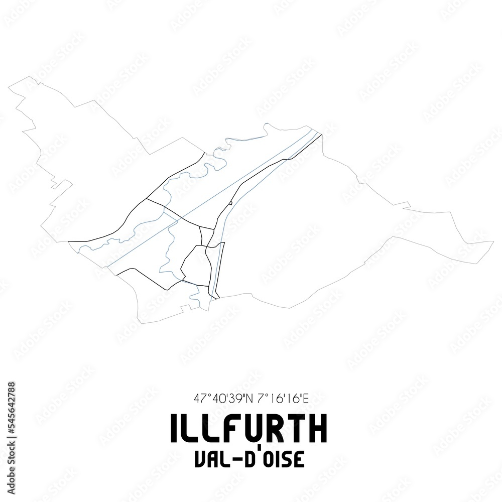 ILLFURTH Val-d'Oise. Minimalistic street map with black and white lines.