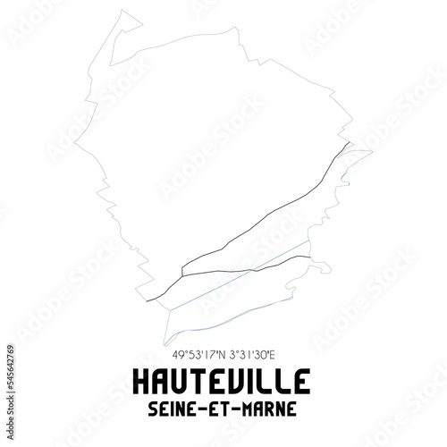 HAUTEVILLE Seine-et-Marne. Minimalistic street map with black and white lines.