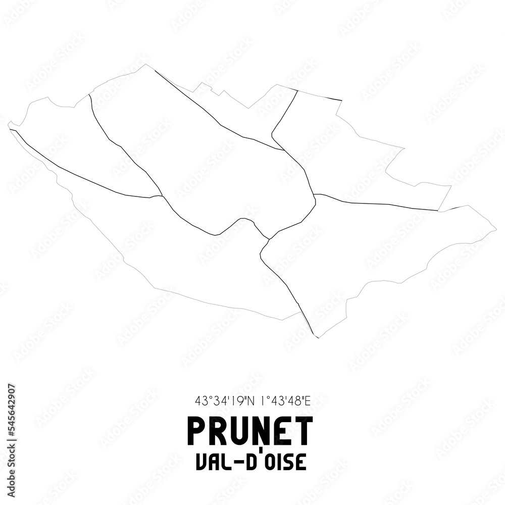 PRUNET Val-d'Oise. Minimalistic street map with black and white lines. PRUNET Val-d'Oise. Minimalistic street map with black and white lines.