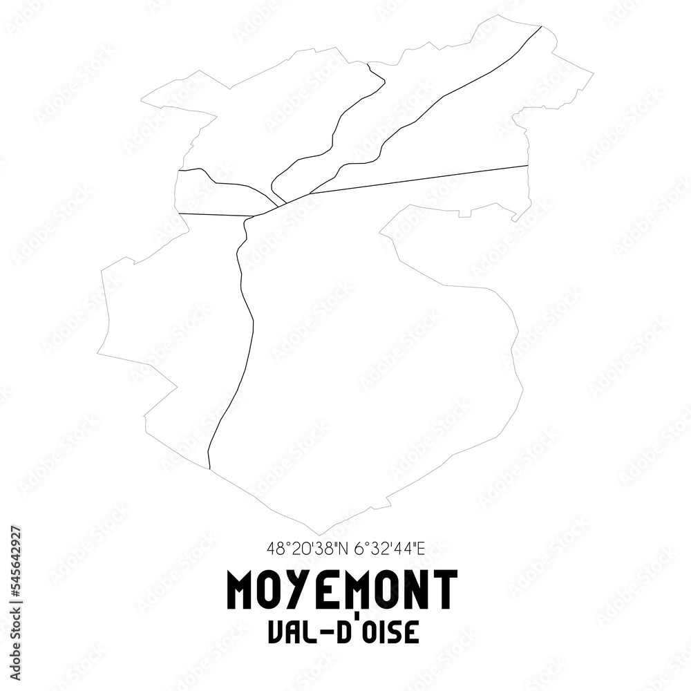 MOYEMONT Val-d'Oise. Minimalistic street map with black and white lines.