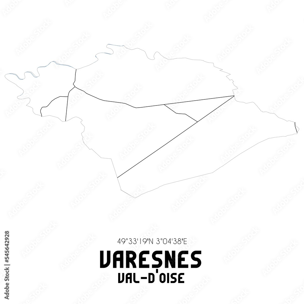 VARESNES Val-d'Oise. Minimalistic street map with black and white lines. VARESNES Val-d'Oise. Minimalistic street map with black and white lines.