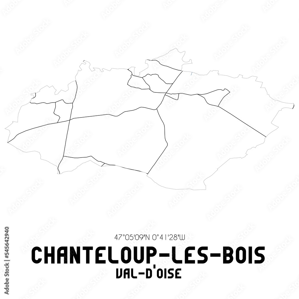 CHANTELOUP-LES-BOIS Val-d'Oise. Minimalistic street map with black and white lines.