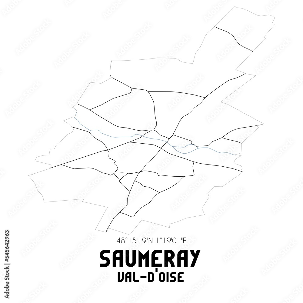 SAUMERAY Val-d'Oise. Minimalistic street map with black and white lines.