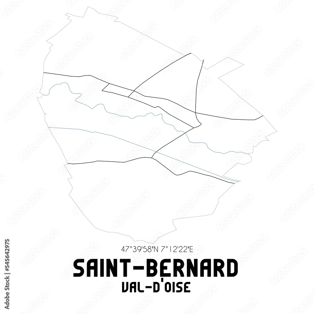 SAINT-BERNARD Val-d'Oise. Minimalistic street map with black and white lines. SAINT-BERNARD Val-d'Oise. Minimalistic street map with black and white lines.