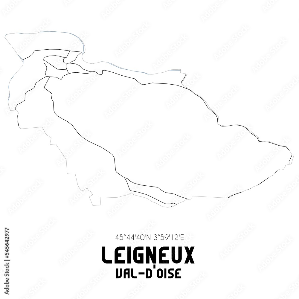 LEIGNEUX Val-d'Oise. Minimalistic street map with black and white lines.