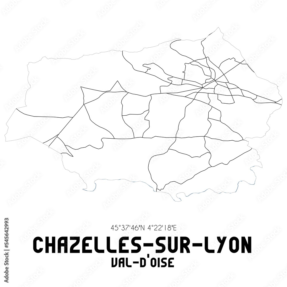 CHAZELLES-SUR-LYON Val-d'Oise. Minimalistic street map with black and white lines.