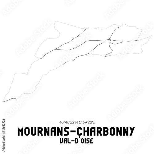 MOURNANS-CHARBONNY Val-d'Oise. Minimalistic street map with black and white lines.