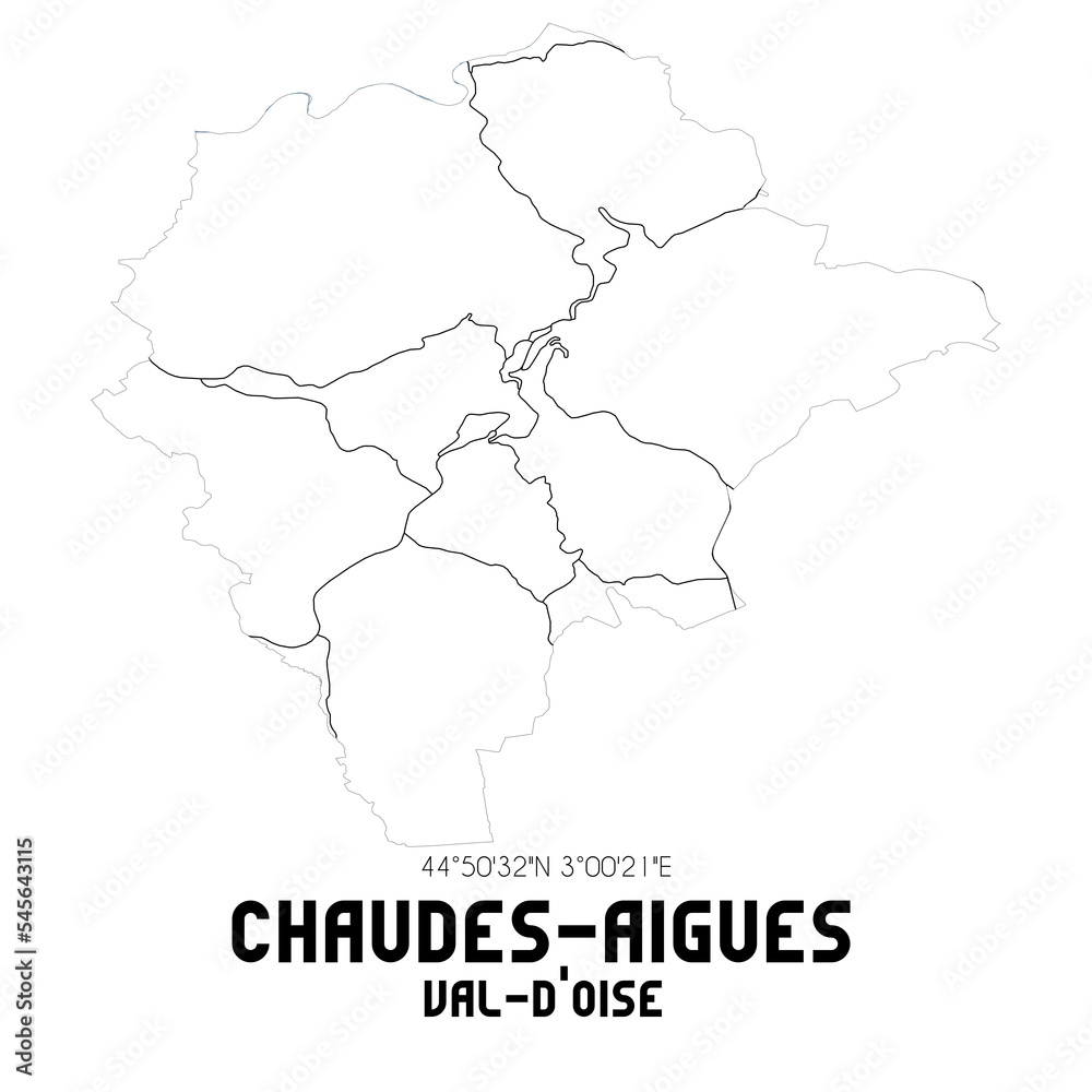 CHAUDES-AIGUES Val-d'Oise. Minimalistic street map with black and white lines.