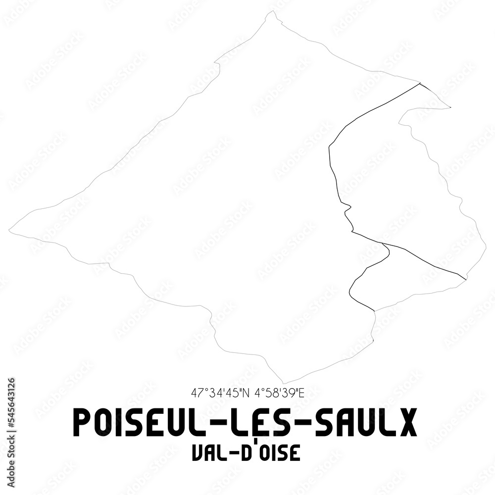 POISEUL-LES-SAULX Val-d'Oise. Minimalistic street map with black and white lines.