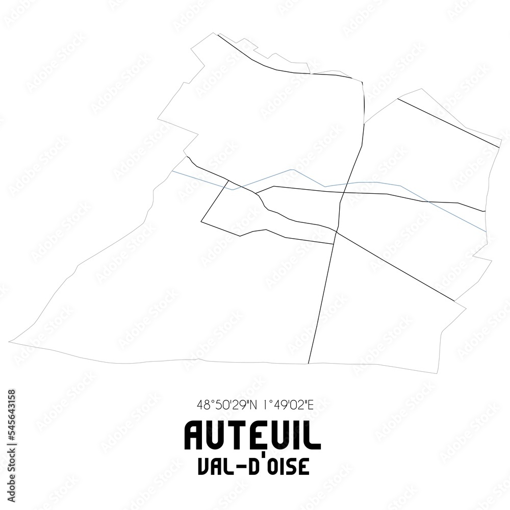 AUTEUIL Val-d'Oise. Minimalistic street map with black and white lines. AUTEUIL Val-d'Oise. Minimalistic street map with black and white lines.