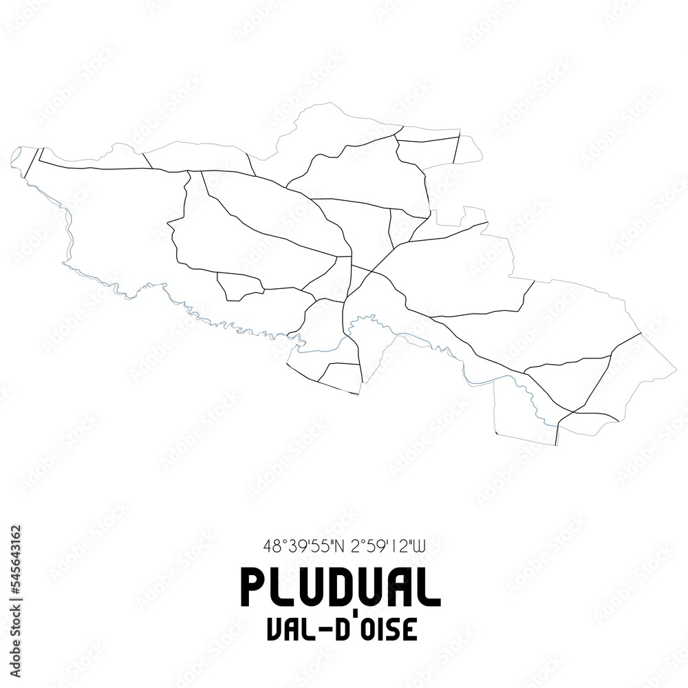 PLUDUAL Val-d'Oise. Minimalistic street map with black and white lines.