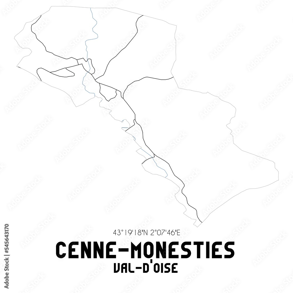 CENNE-MONESTIES Val-d'Oise. Minimalistic street map with black and white lines.