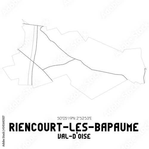 RIENCOURT-LES-BAPAUME Val-d'Oise. Minimalistic street map with black and white lines.