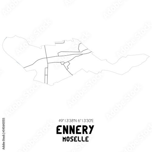 ENNERY Moselle. Minimalistic street map with black and white lines.