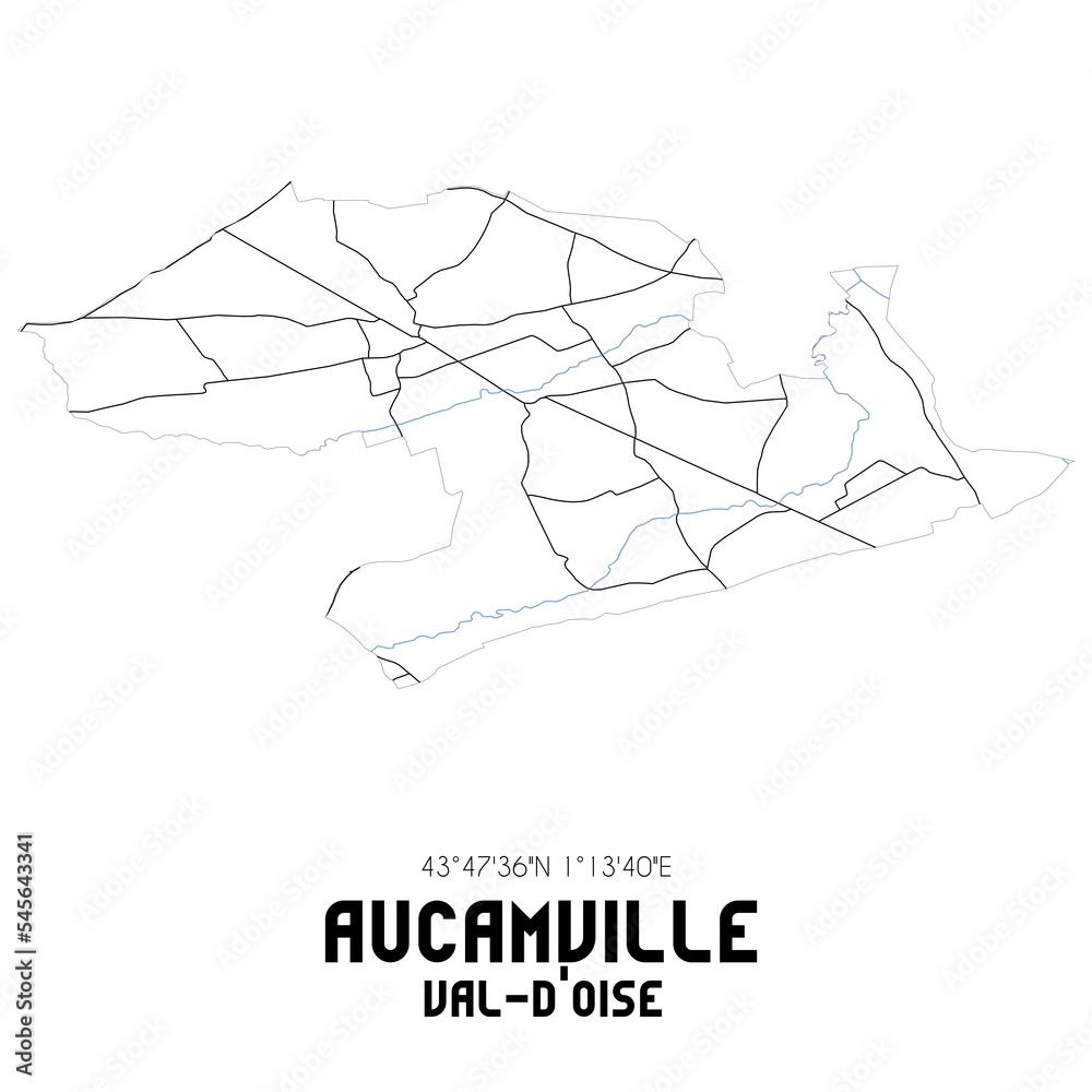 AUCAMVILLE Val-d'Oise. Minimalistic street map with black and white lines.