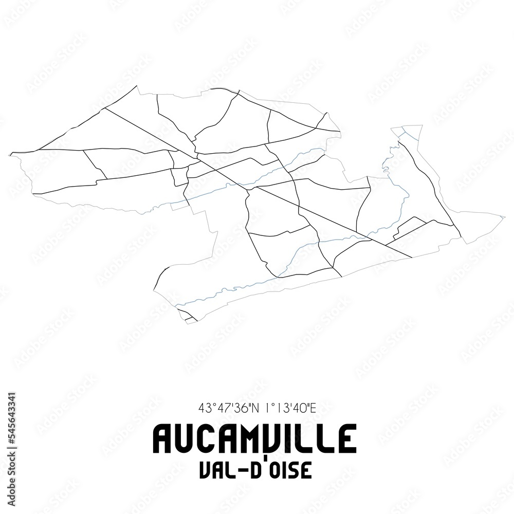 Obraz premium AUCAMVILLE Val-d'Oise. Minimalistic street map with black and white lines.