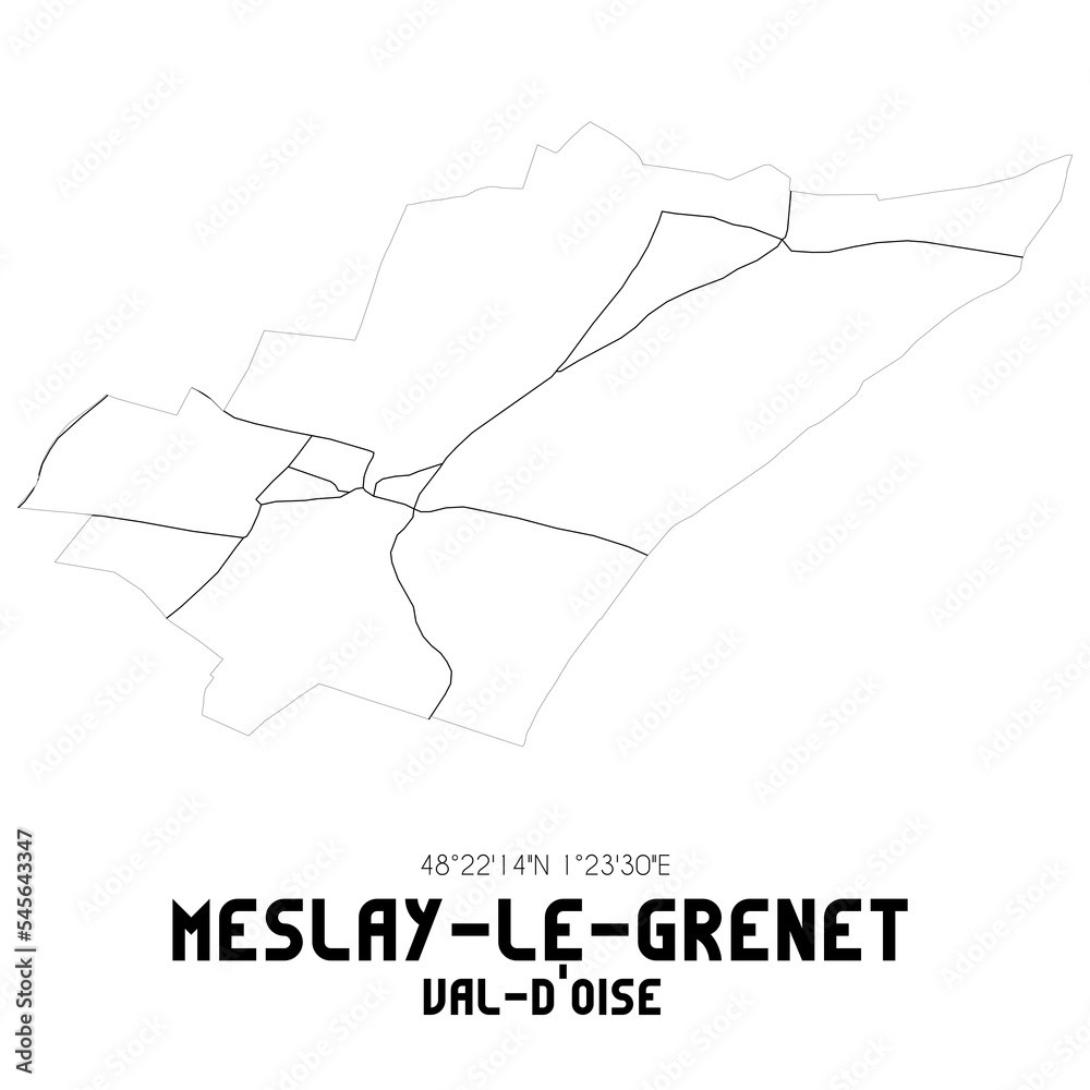 MESLAY-LE-GRENET Val-d'Oise. Minimalistic street map with black and white lines.