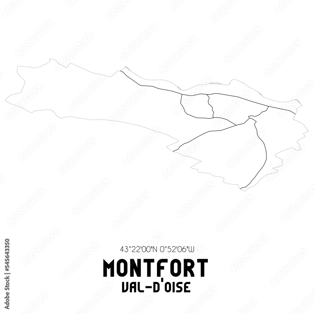 MONTFORT Val-d'Oise. Minimalistic street map with black and white lines. MONTFORT Val-d'Oise. Minimalistic street map with black and white lines.