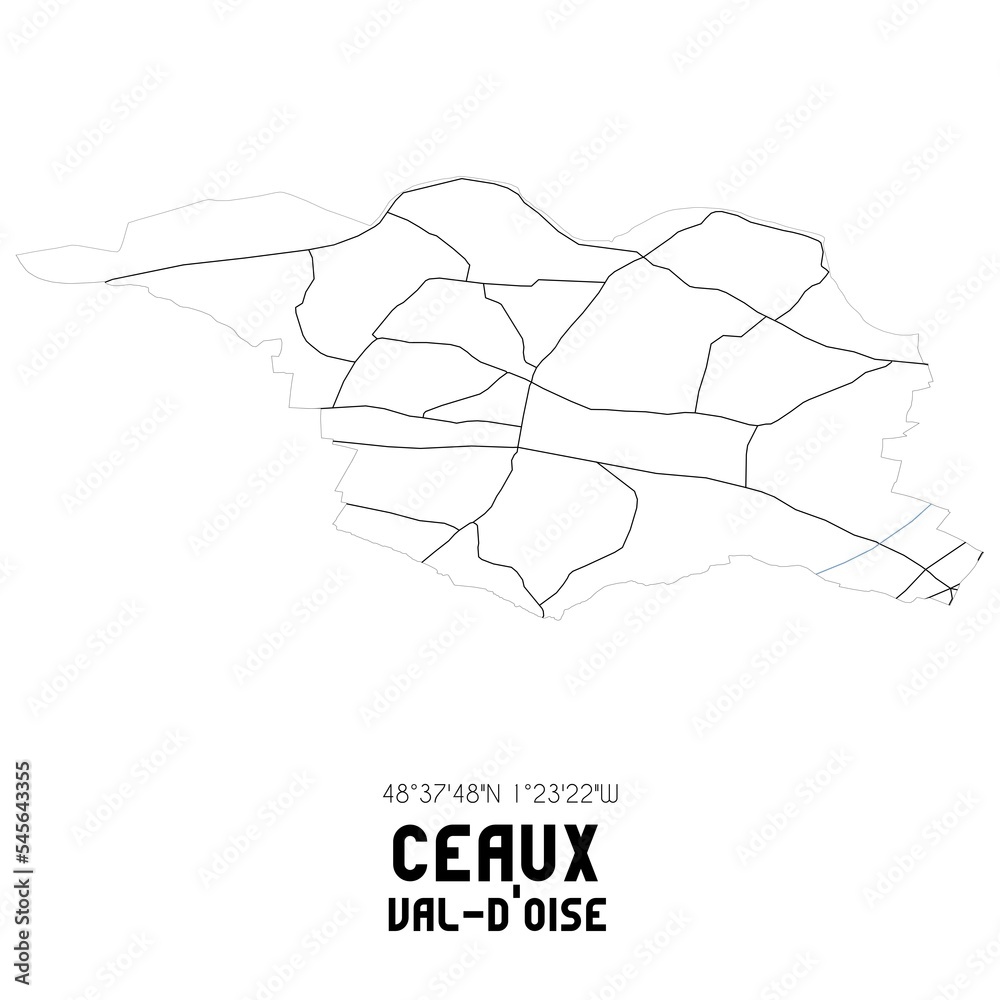 CEAUX Val-d'Oise. Minimalistic street map with black and white lines. CEAUX Val-d'Oise. Minimalistic street map with black and white lines.