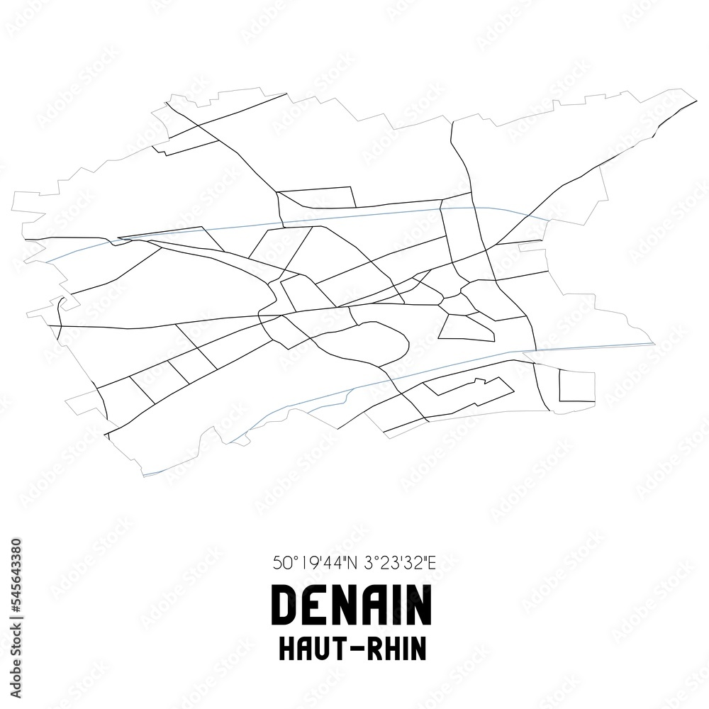 DENAIN Haut-Rhin. Minimalistic street map with black and white lines.