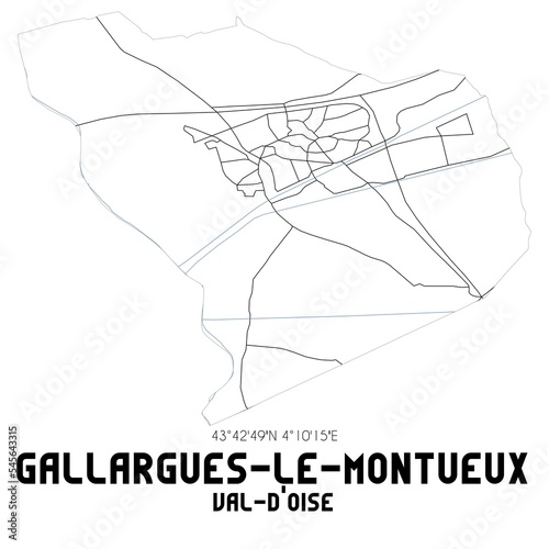 GALLARGUES-LE-MONTUEUX Val-d Oise. Minimalistic street map with black and white lines.