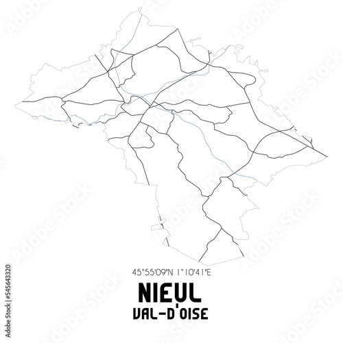 NIEUL Val-d'Oise. Minimalistic street map with black and white lines.
