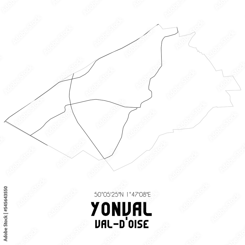 YONVAL Val-d'Oise. Minimalistic street map with black and white lines.