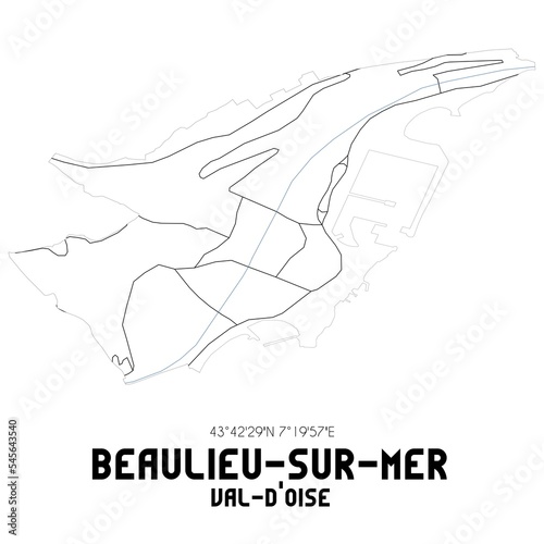 BEAULIEU-SUR-MER Val-d'Oise. Minimalistic street map with black and white lines.