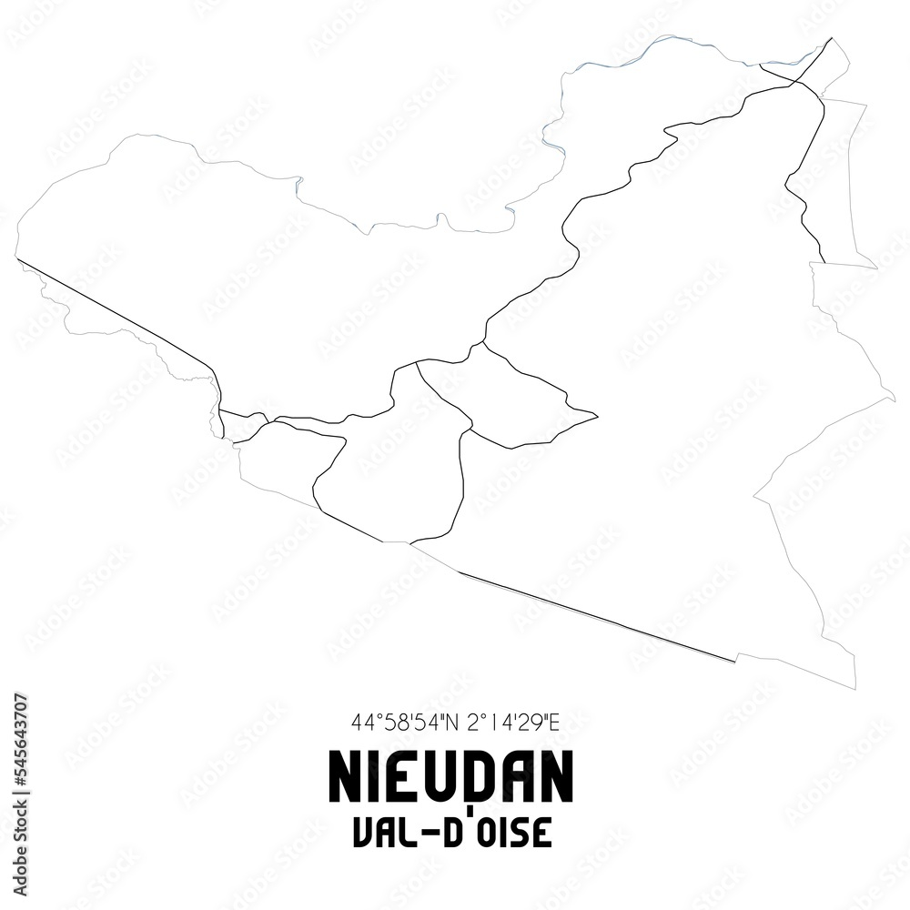 NIEUDAN Val-d'Oise. Minimalistic street map with black and white lines.