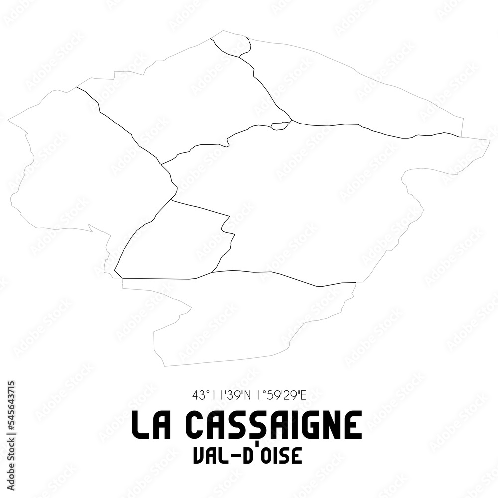 LA CASSAIGNE Val-d'Oise. Minimalistic street map with black and white lines.
