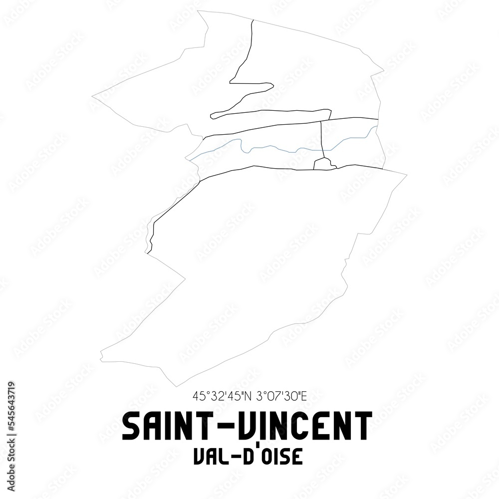 SAINT-VINCENT Val-d'Oise. Minimalistic street map with black and white lines. SAINT-VINCENT Val-d'Oise. Minimalistic street map with black and white lines.
