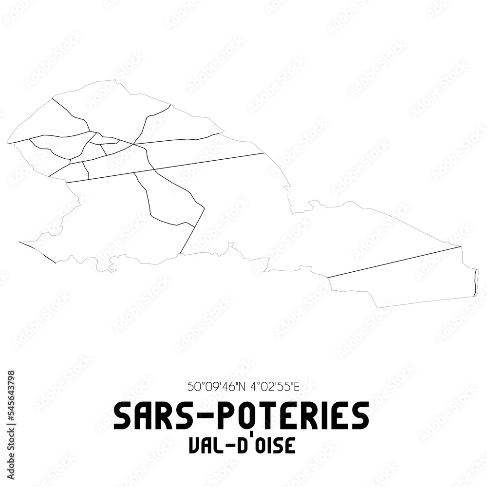 SARS-POTERIES Val-d'Oise. Minimalistic street map with black and white lines.