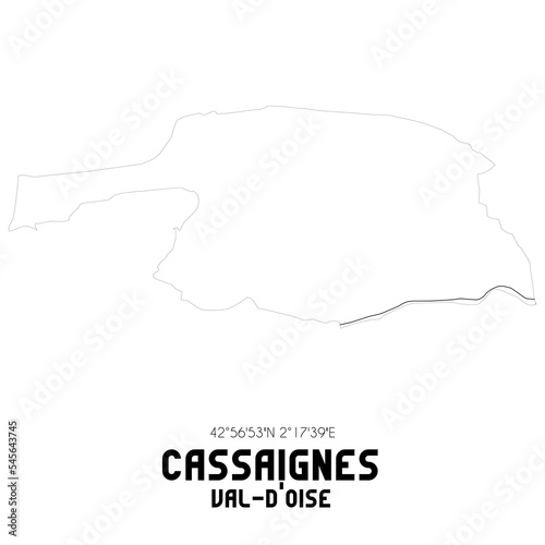 CASSAIGNES Val-d'Oise. Minimalistic street map with black and white lines.
