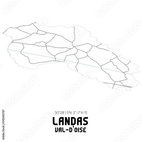 LANDAS Val-d'Oise. Minimalistic street map with black and white lines. photo
