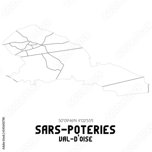 SARS-POTERIES Val-d'Oise. Minimalistic street map with black and white lines.