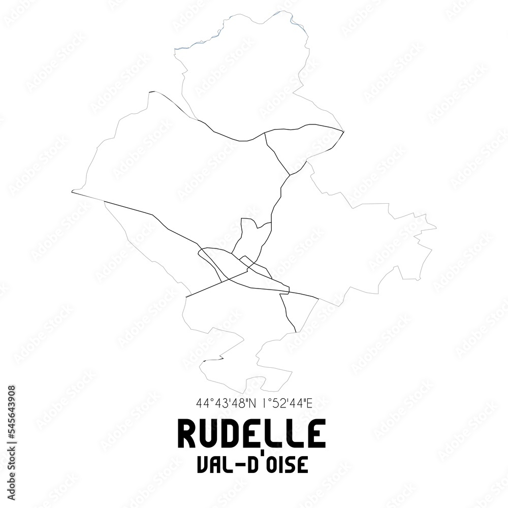 RUDELLE Val-d'Oise. Minimalistic street map with black and white lines.