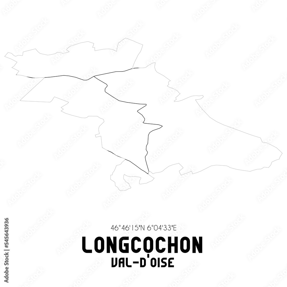 LONGCOCHON Val-d'Oise. Minimalistic street map with black and white lines.