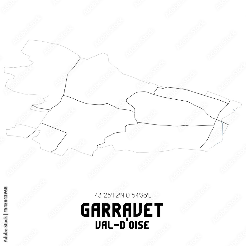 GARRAVET Val-d'Oise. Minimalistic street map with black and white lines.