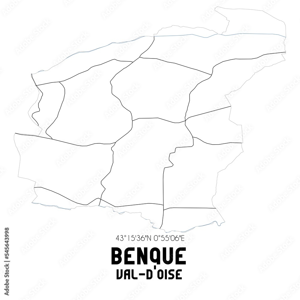 BENQUE Val-d'Oise. Minimalistic street map with black and white lines.