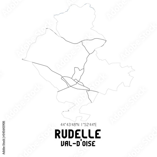 RUDELLE Val-d Oise. Minimalistic street map with black and white lines.
